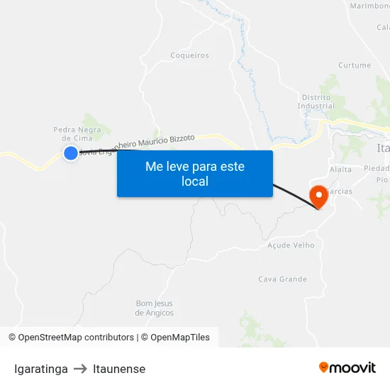 Igaratinga to Itaunense map