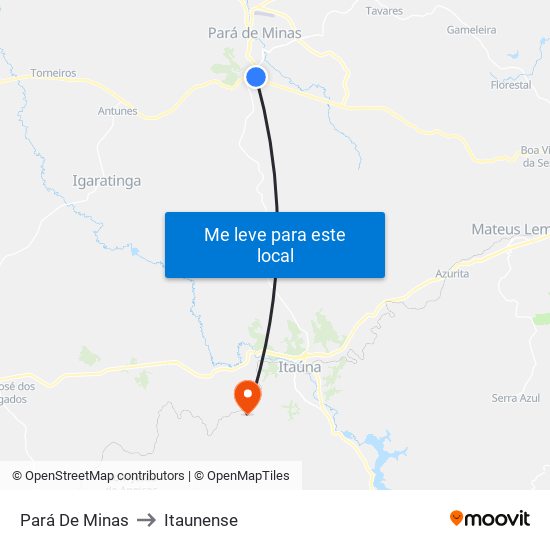 Pará De Minas to Itaunense map