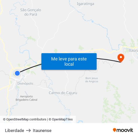 Liberdade to Itaunense map