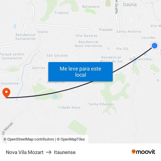 Nova Vila Mozart to Itaunense map
