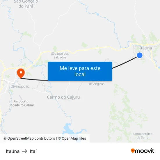 Itaúna to Itaí map