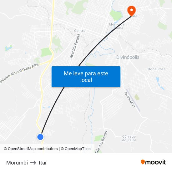 Morumbi to Itaí map