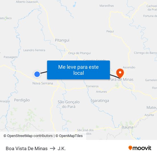 Boa Vista De Minas to J.K. map