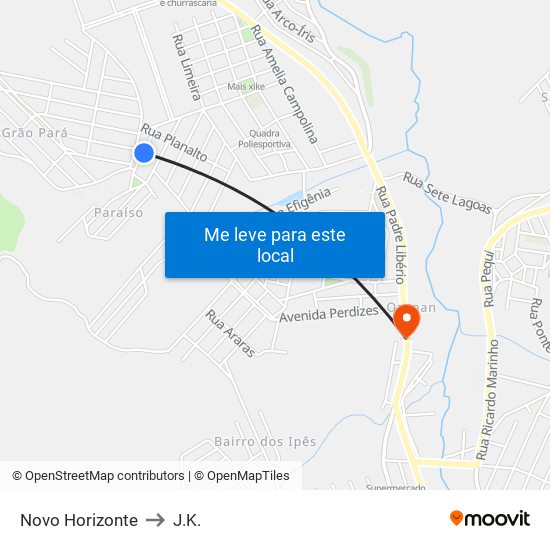 Novo Horizonte to J.K. map