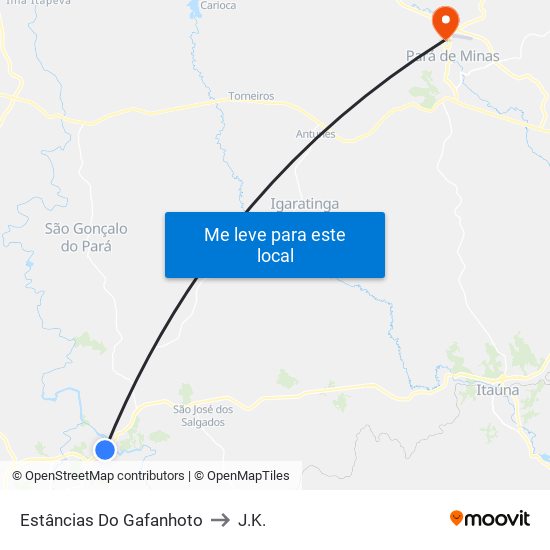 Estâncias Do Gafanhoto to J.K. map