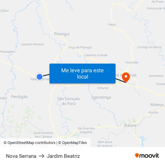 Nova Serrana to Jardim Beatriz map