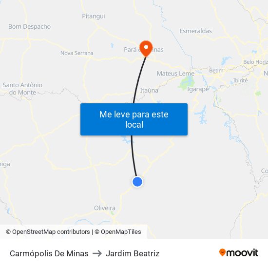 Carmópolis De Minas to Jardim Beatriz map