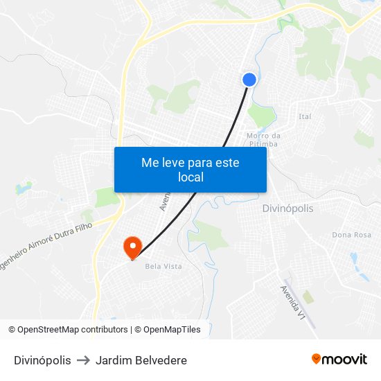 Divinópolis to Jardim Belvedere map