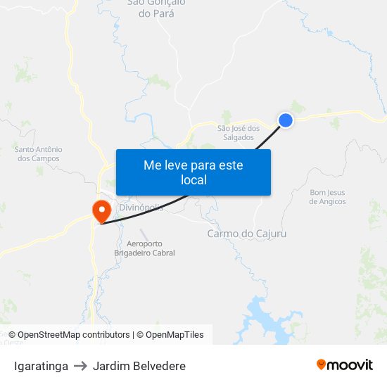 Igaratinga to Jardim Belvedere map