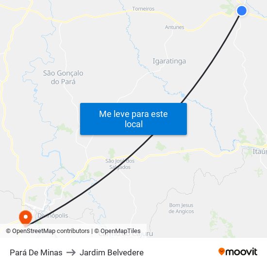 Pará De Minas to Jardim Belvedere map