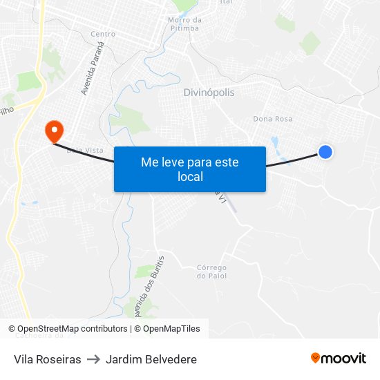 Vila Roseiras to Jardim Belvedere map