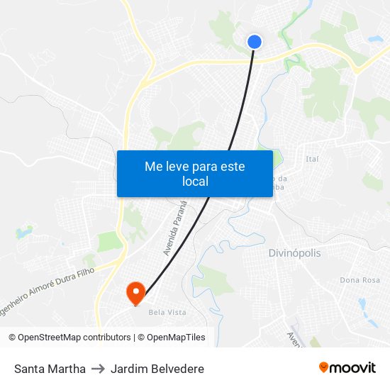 Santa Martha to Jardim Belvedere map