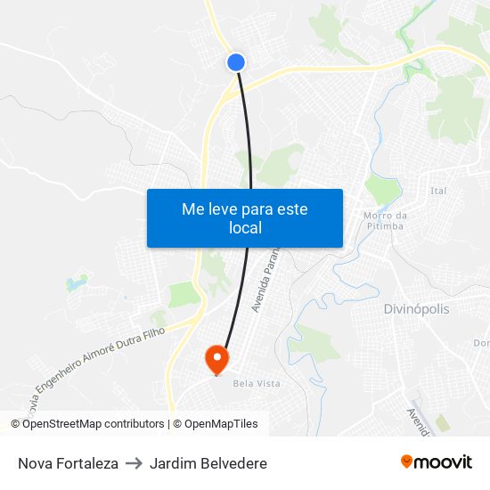 Nova Fortaleza to Jardim Belvedere map