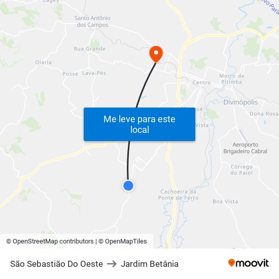 São Sebastião Do Oeste to Jardim Betânia map