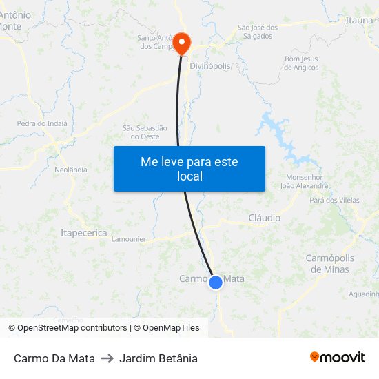 Carmo Da Mata to Jardim Betânia map