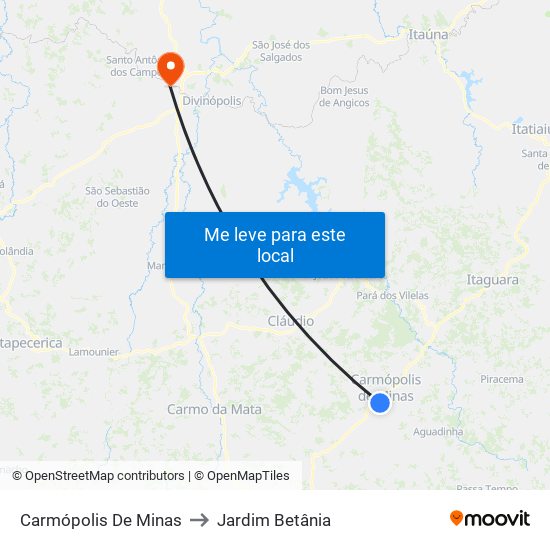 Carmópolis De Minas to Jardim Betânia map