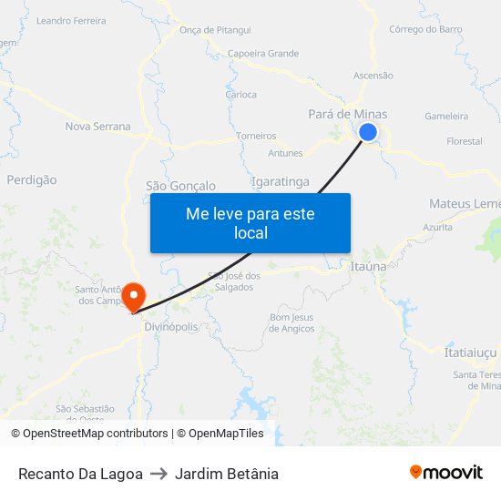 Recanto Da Lagoa to Jardim Betânia map