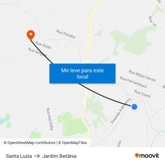 Santa Luzia to Jardim Betânia map