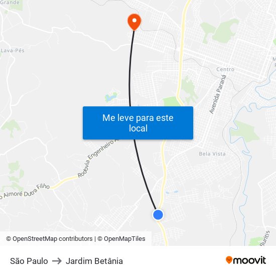 São Paulo to Jardim Betânia map