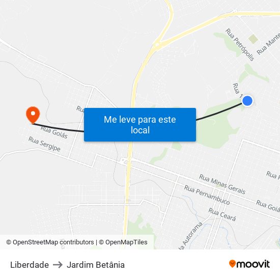 Liberdade to Jardim Betânia map