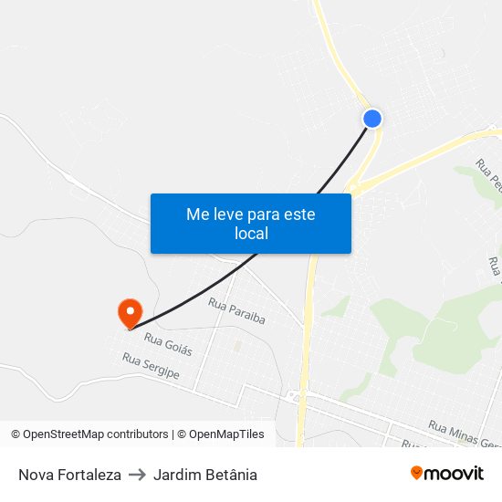Nova Fortaleza to Jardim Betânia map