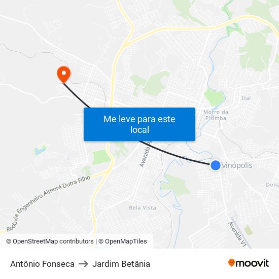 Antônio Fonseca to Jardim Betânia map