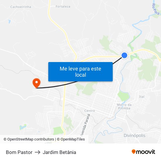 Bom Pastor to Jardim Betânia map