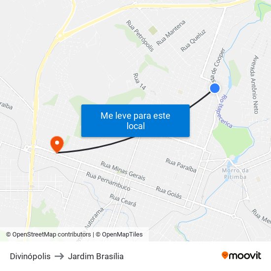 Divinópolis to Jardim Brasília map