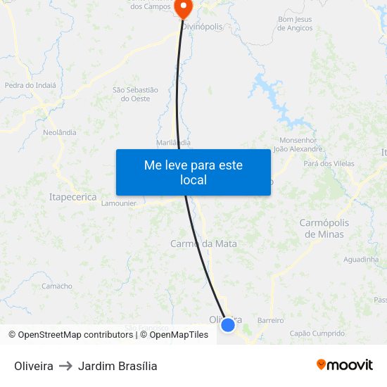 Oliveira to Jardim Brasília map