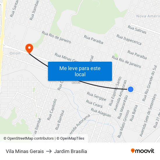 Vila Minas Gerais to Jardim Brasília map