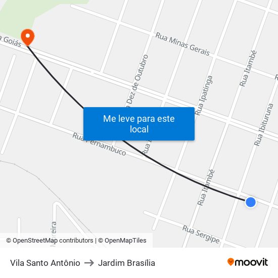 Vila Santo Antônio to Jardim Brasília map