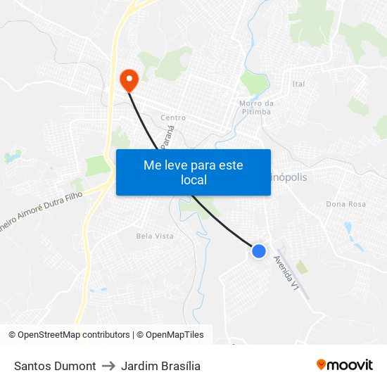 Santos Dumont to Jardim Brasília map