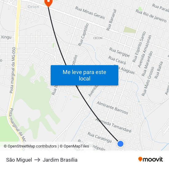 São Miguel to Jardim Brasília map