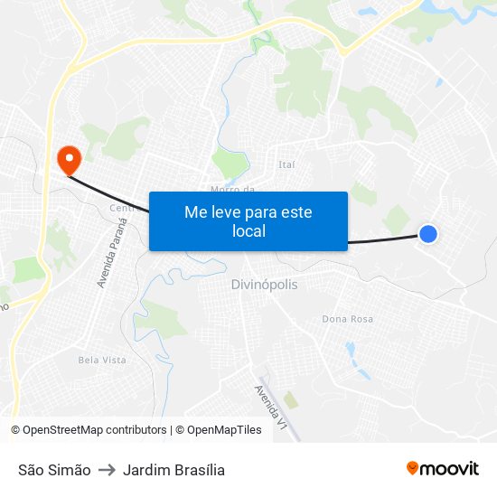 São Simão to Jardim Brasília map