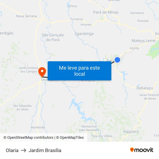 Olaria to Jardim Brasília map