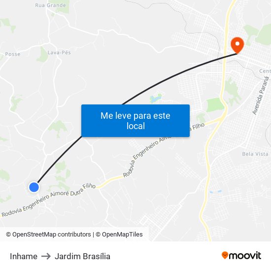 Inhame to Jardim Brasília map