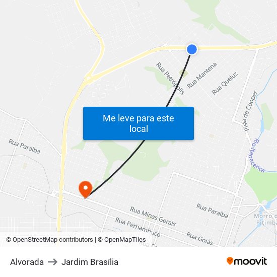 Alvorada to Jardim Brasília map