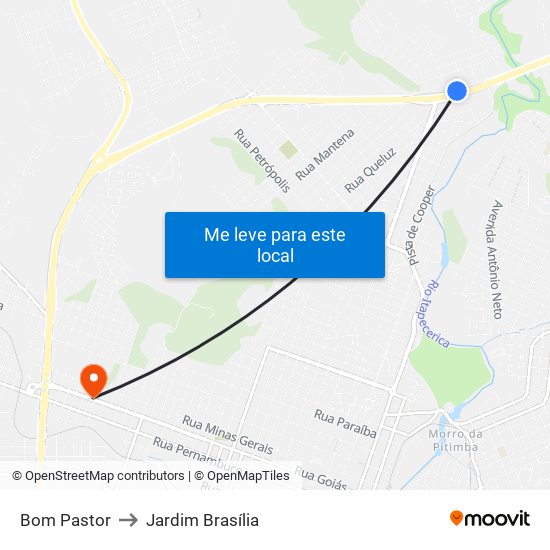 Bom Pastor to Jardim Brasília map