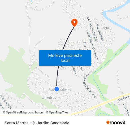 Santa Martha to Jardim Candelária map