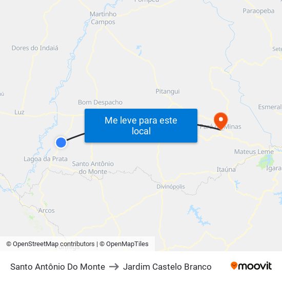 Santo Antônio Do Monte to Jardim Castelo Branco map