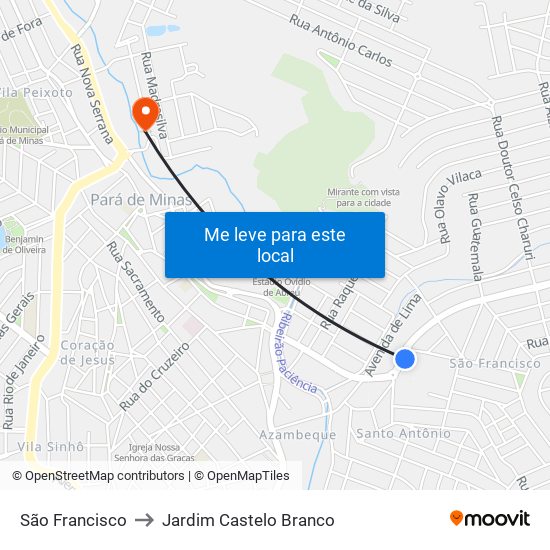 São Francisco to Jardim Castelo Branco map