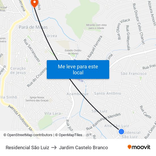 Residencial São Luiz to Jardim Castelo Branco map