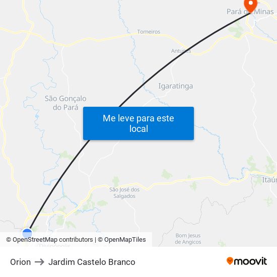 Orion to Jardim Castelo Branco map