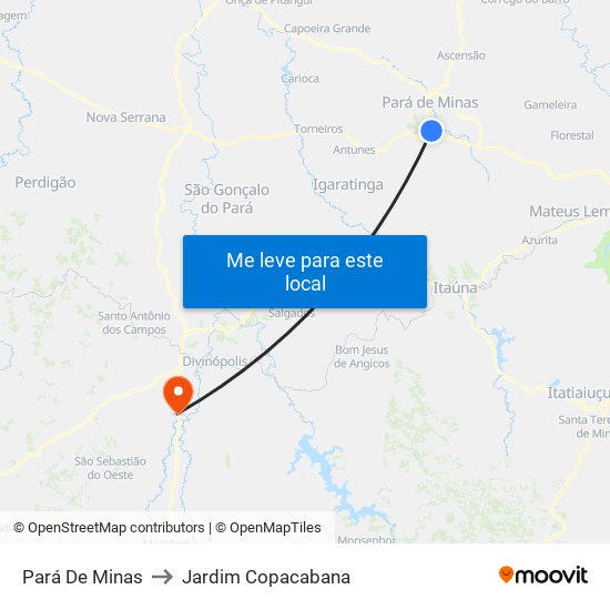 Pará De Minas to Jardim Copacabana map