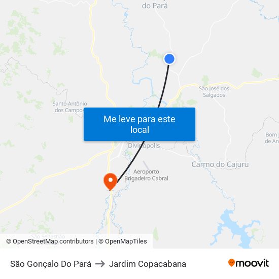 São Gonçalo Do Pará to Jardim Copacabana map