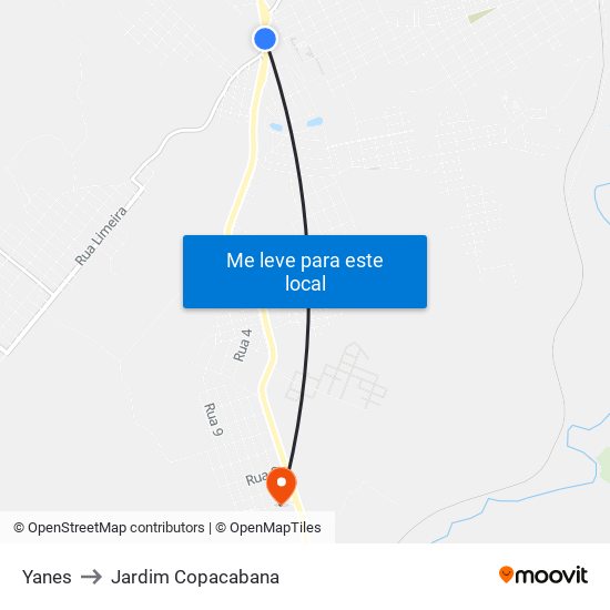 Yanes to Jardim Copacabana map