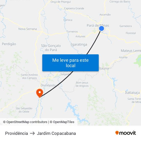 Providência to Jardim Copacabana map