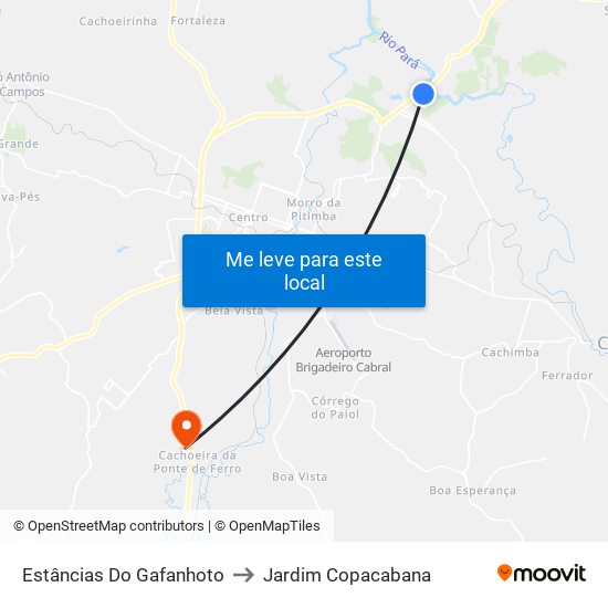 Estâncias Do Gafanhoto to Jardim Copacabana map