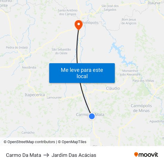 Carmo Da Mata to Jardim Das Acácias map