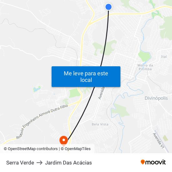 Serra Verde to Jardim Das Acácias map